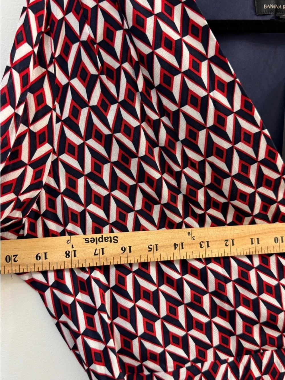Banana Republic NWT Faux Wrap Midi Dress Size 12 Geometric Red Navy White Lined - Picture 11 of 14